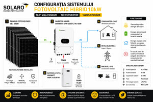 Diagramă sistem fotovoltaic hibrid Growatt 10kW cu baterie 16kWh și 18 panouri 595W