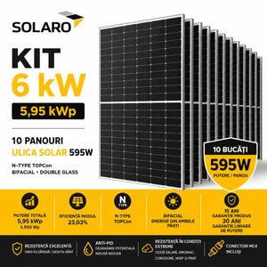 Kit panouri fotovoltaice 6kW SOLARO cu 10 panouri Ulica Solar 595W N-Type bifaciale