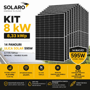 Kit panouri fotovoltaice 8kW SOLARO cu 14 panouri Ulica Solar 595W