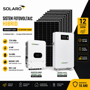 Sistem fotovoltaic hibrid Growatt 6kW cu baterie 16kWh si 12 panouri 595W